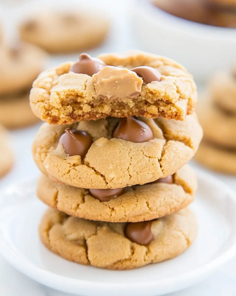 Delicious Soft and Chewy Triple Peanut Butter Cookies shot