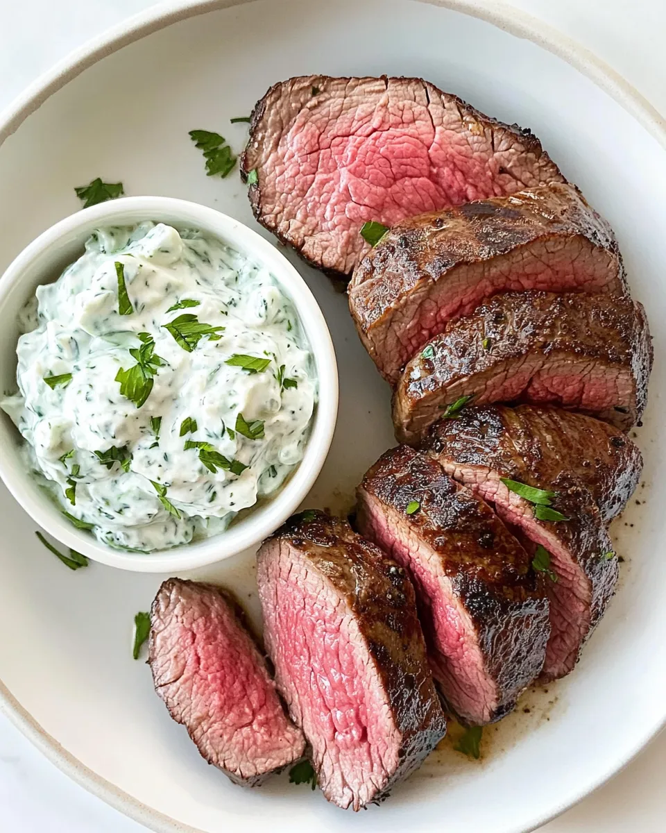 Classic Sous Vide Filet Mignon (Medium Rare) With Tzatziki Sauce image