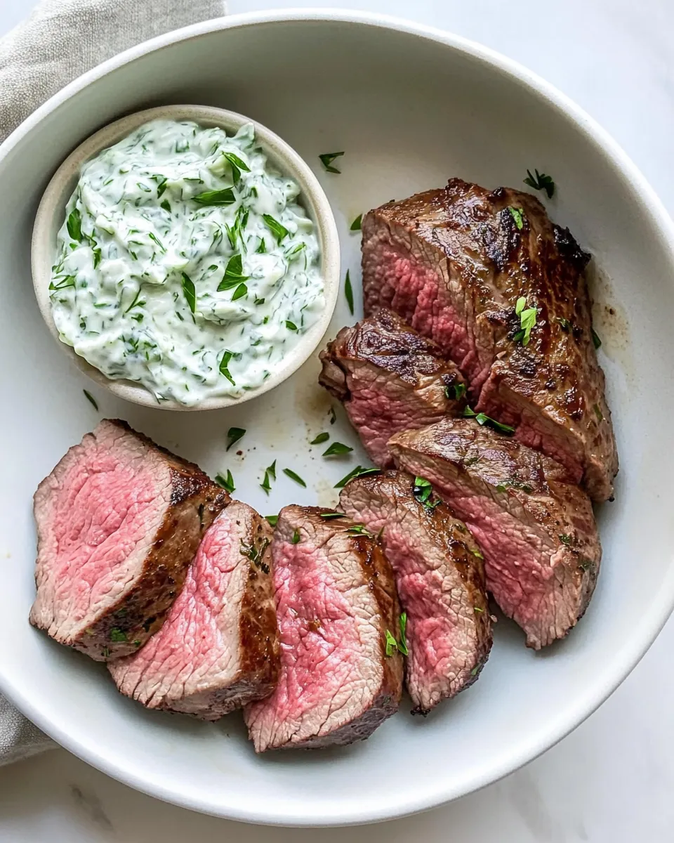 Easy Sous Vide Filet Mignon (Medium Rare) With Tzatziki Sauce shot