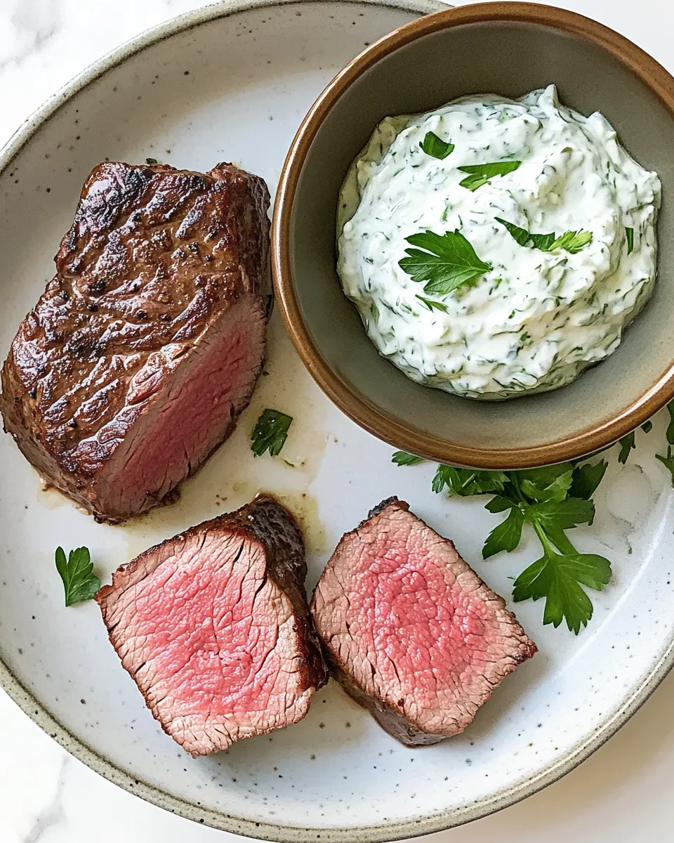 Delicious Sous Vide Filet Mignon (Medium Rare) With Tzatziki Sauce recipe photo