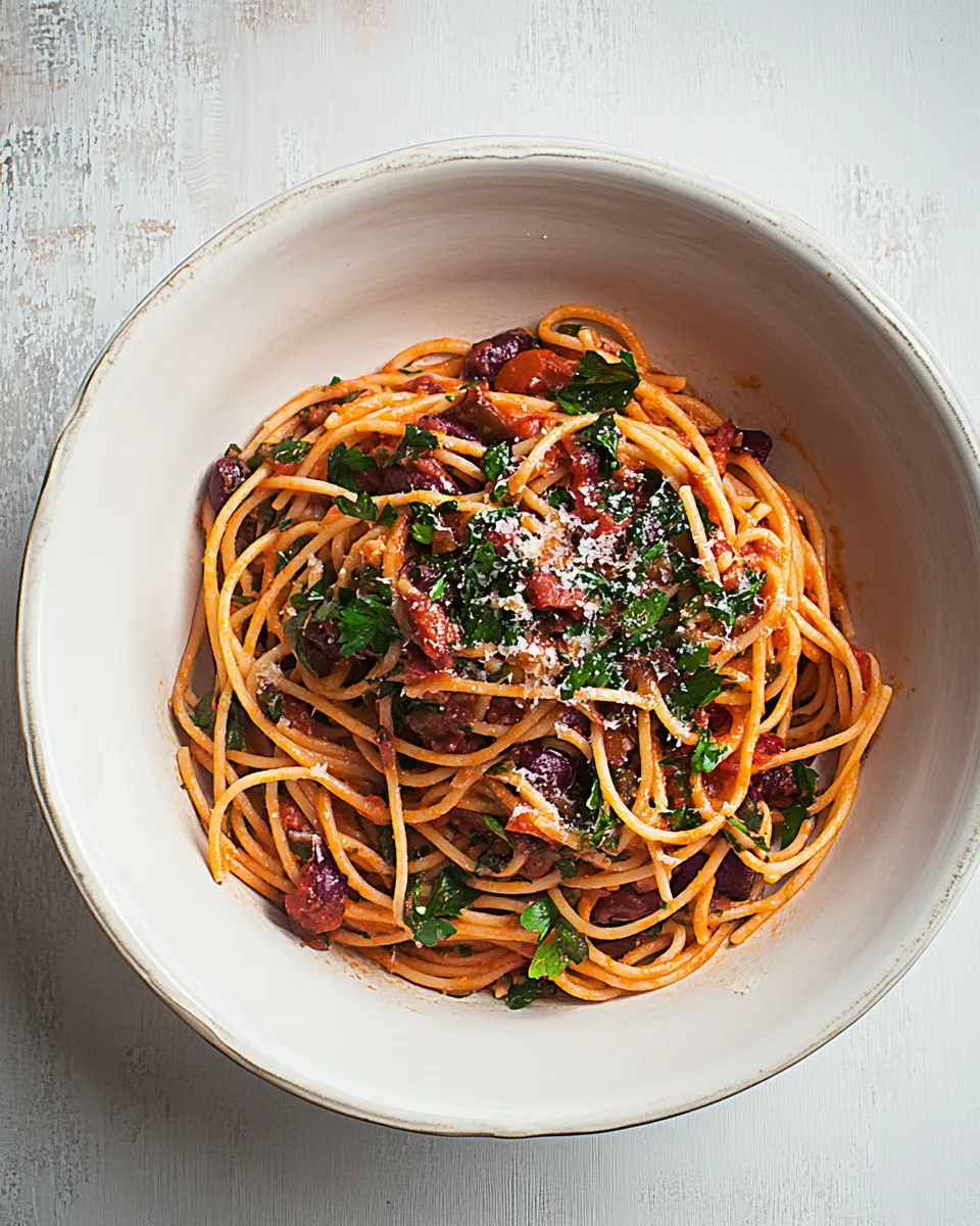 Delicious Spaghetti puttanesca recipe shot