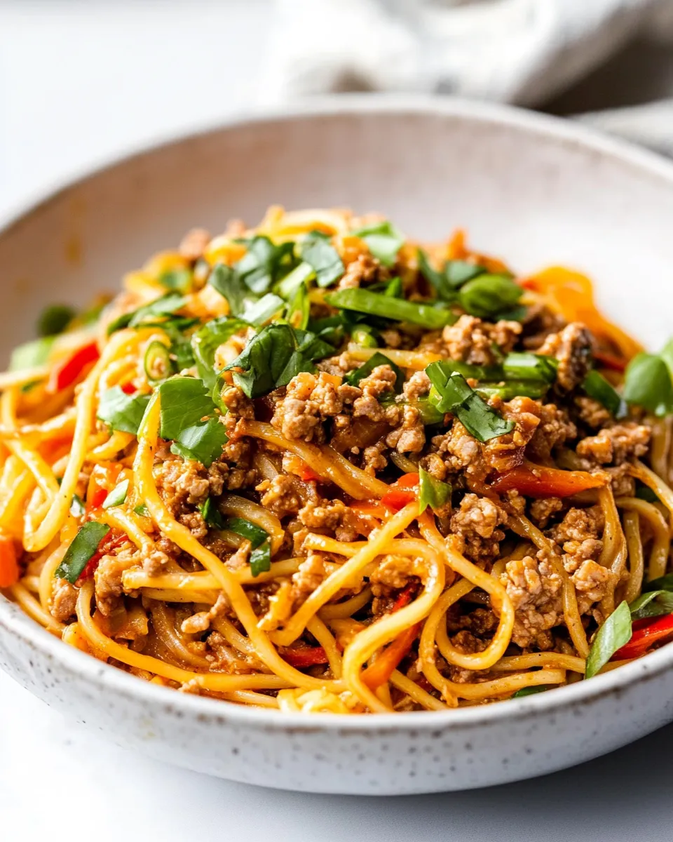 Delicious Spicy Hearts of Palm Noodle Stir Fry with Ground Chicken image