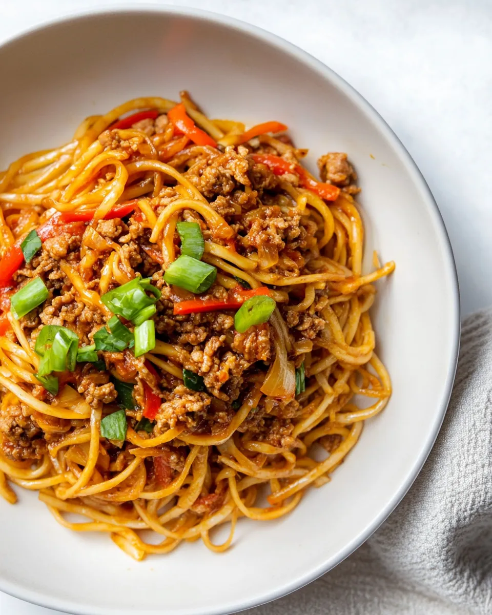 Quick Spicy Hearts of Palm Noodle Stir Fry with Ground Chicken recipe photo