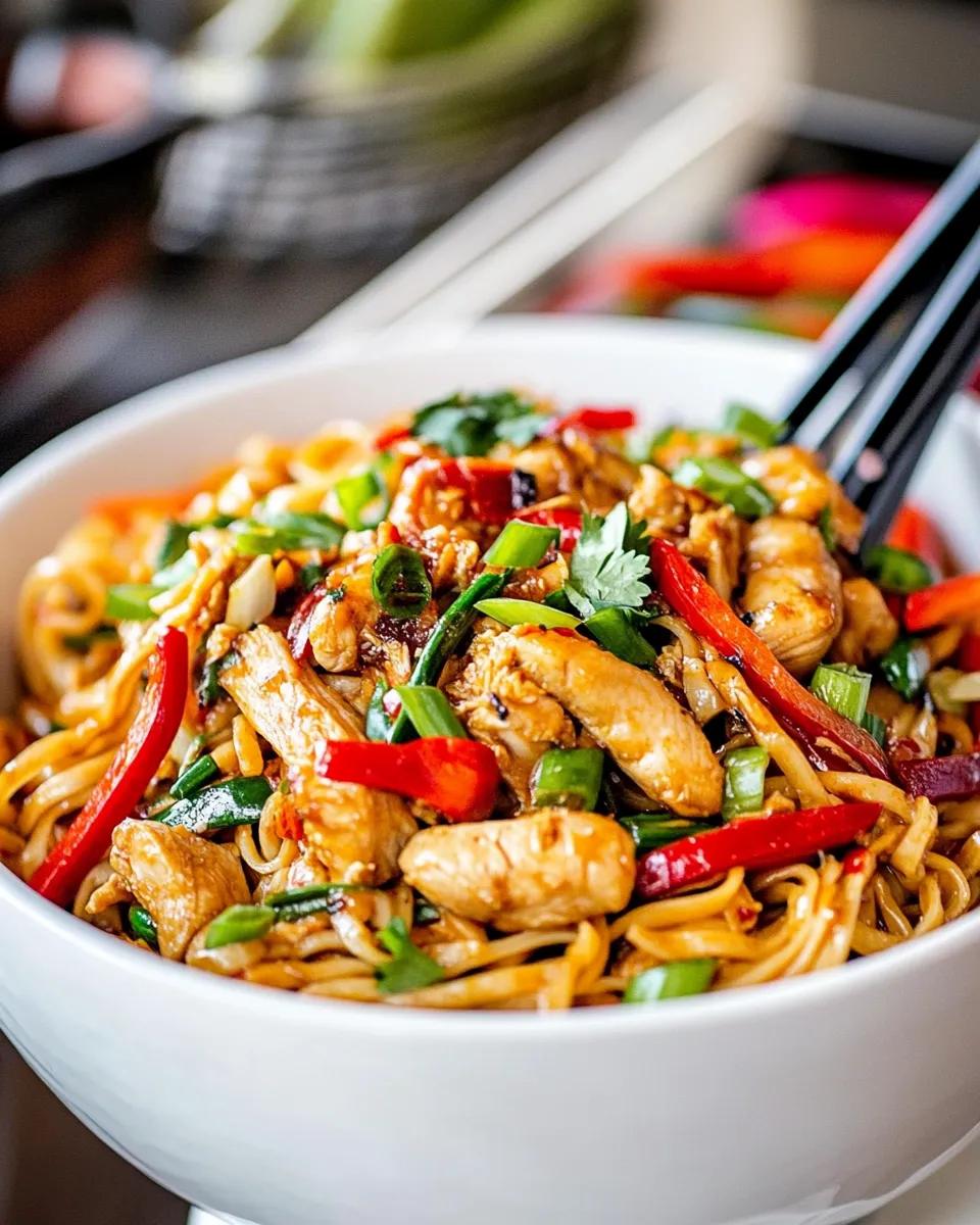Homemade Spicy Thai Chicken and Veggie Noodles photo
