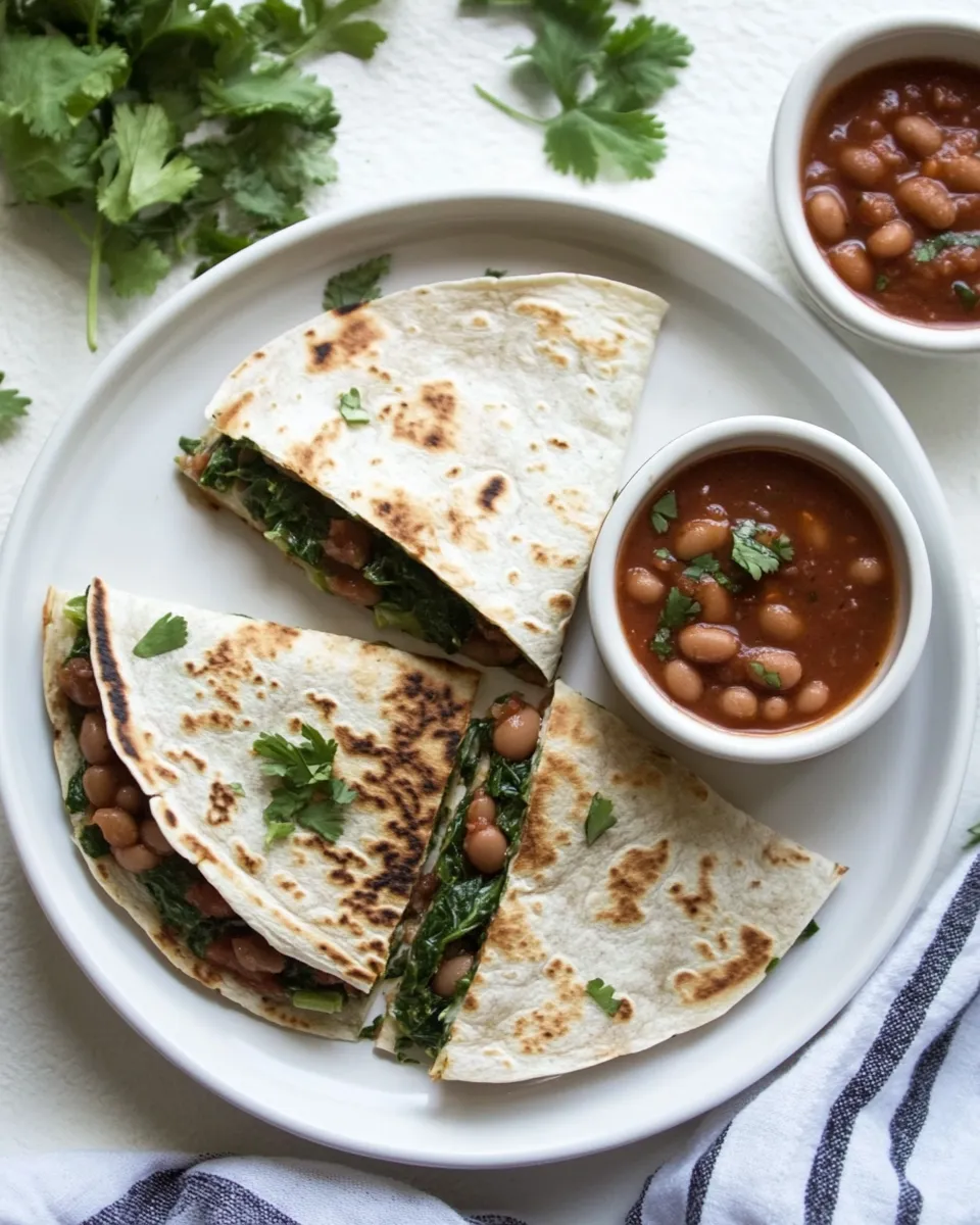 Delicious Spinach Quesadillas with Spiced Pinto Beans image