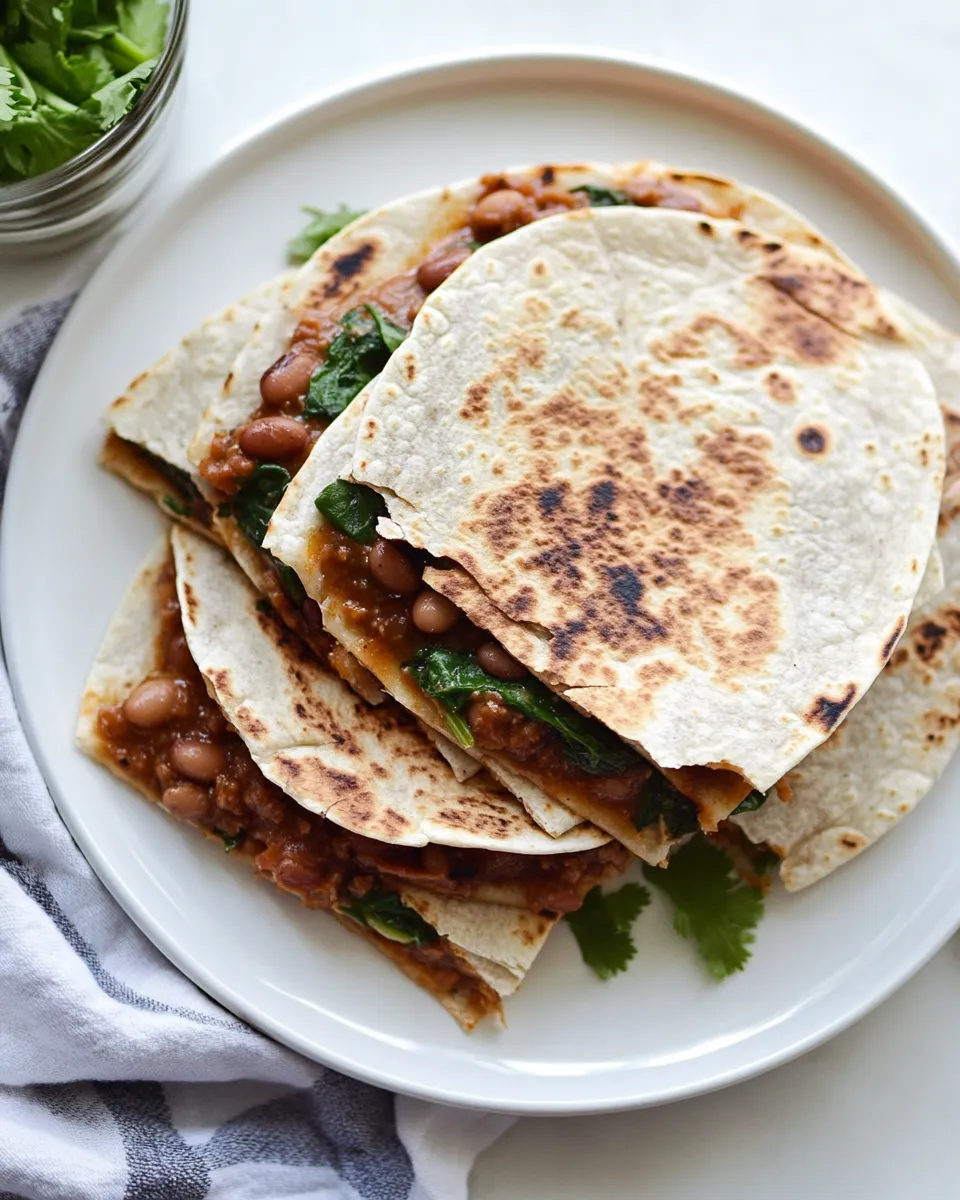 Savory Spinach Quesadillas with Spiced Pinto Beans shot