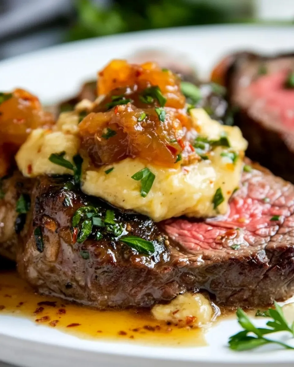 Delicious Steak with Kimchi Butter shot
