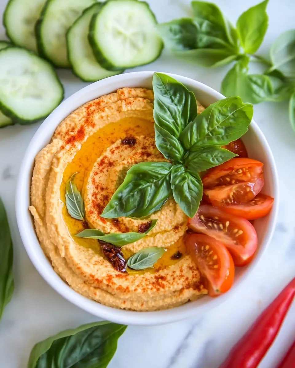 Easy Sun Dried Tomato Basil Hummus shot