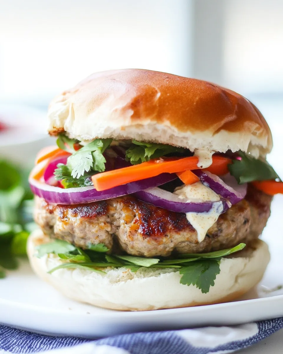 Savory Thai Turkey Burgers with Curry Yogurt Sauce food shot