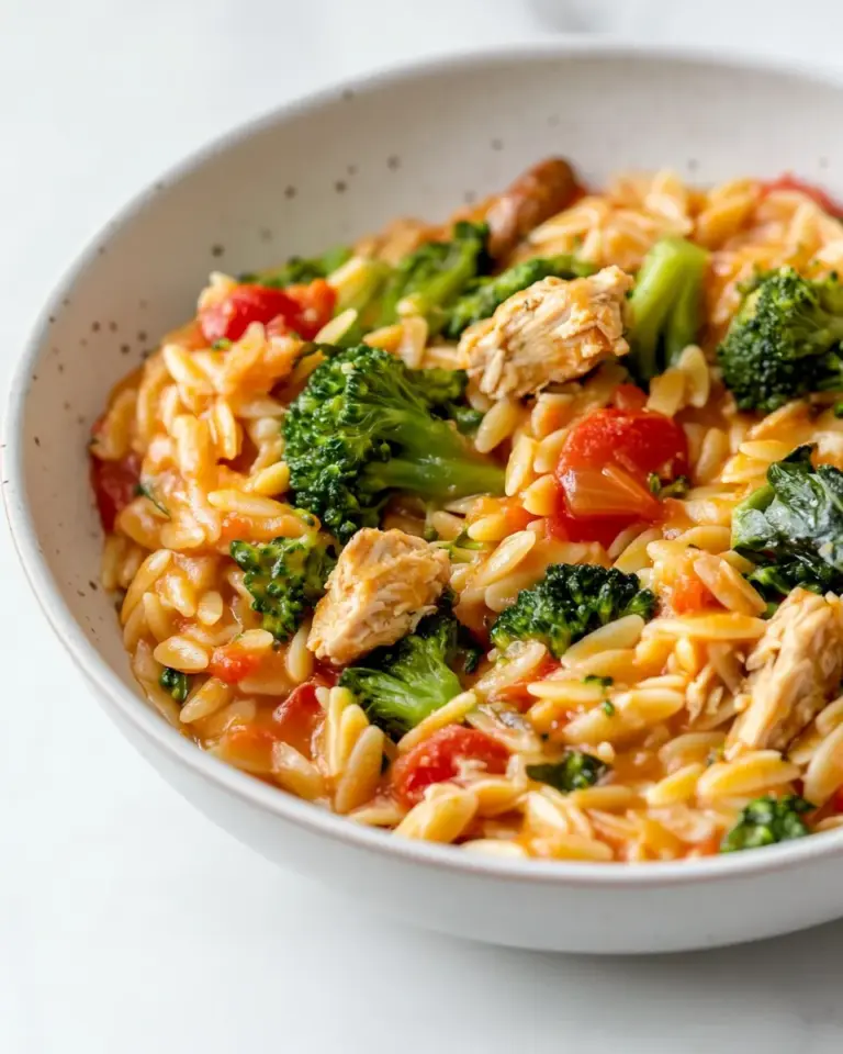 Easy Tomato Orzo with Chicken Sausage and Broccoli recipe photo