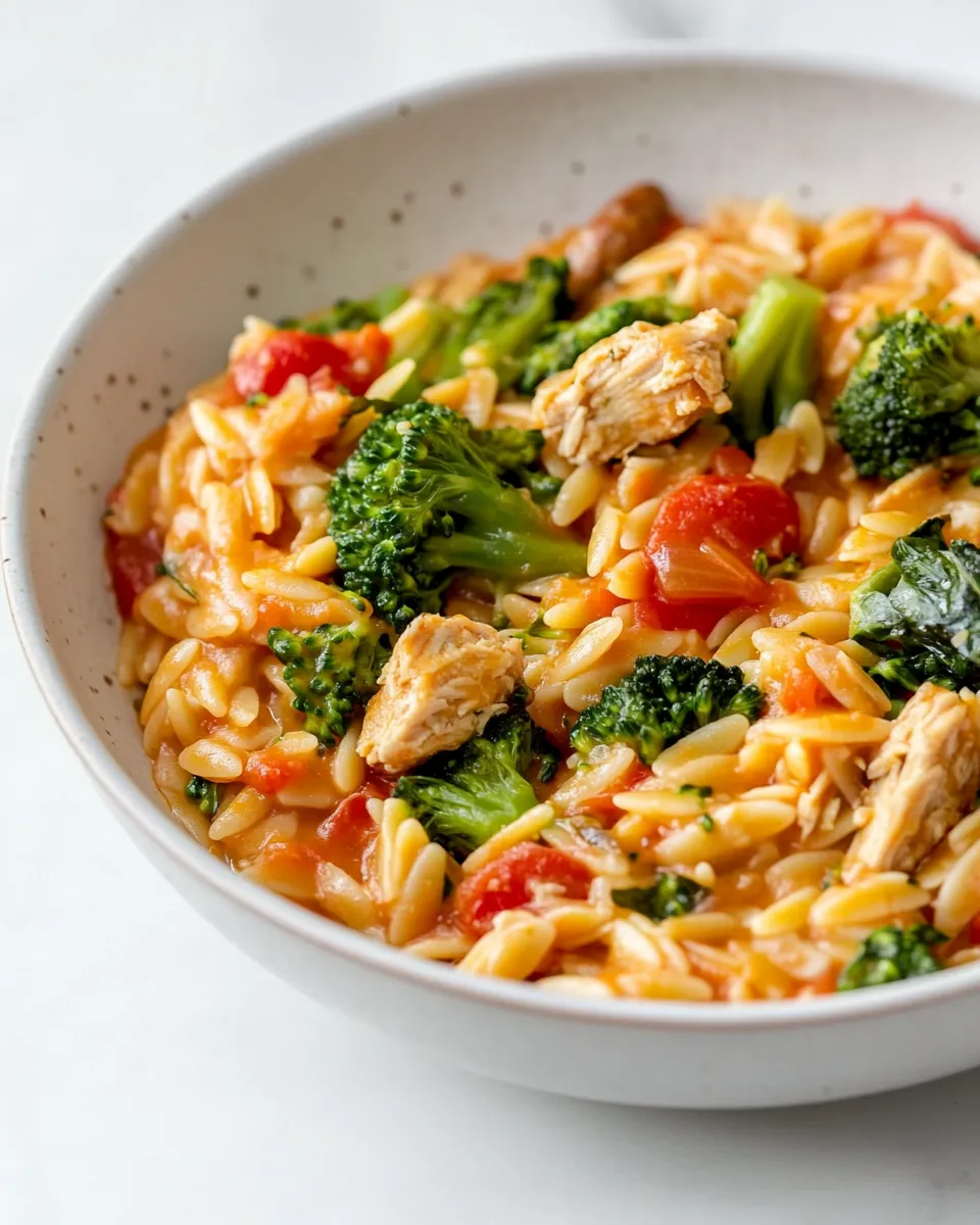 Easy Tomato Orzo with Chicken Sausage and Broccoli recipe photo