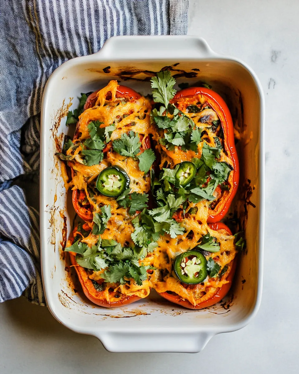 Healthy Vegan Stuffed Pepper Casserole with Spicy Sunflower Cheese shot