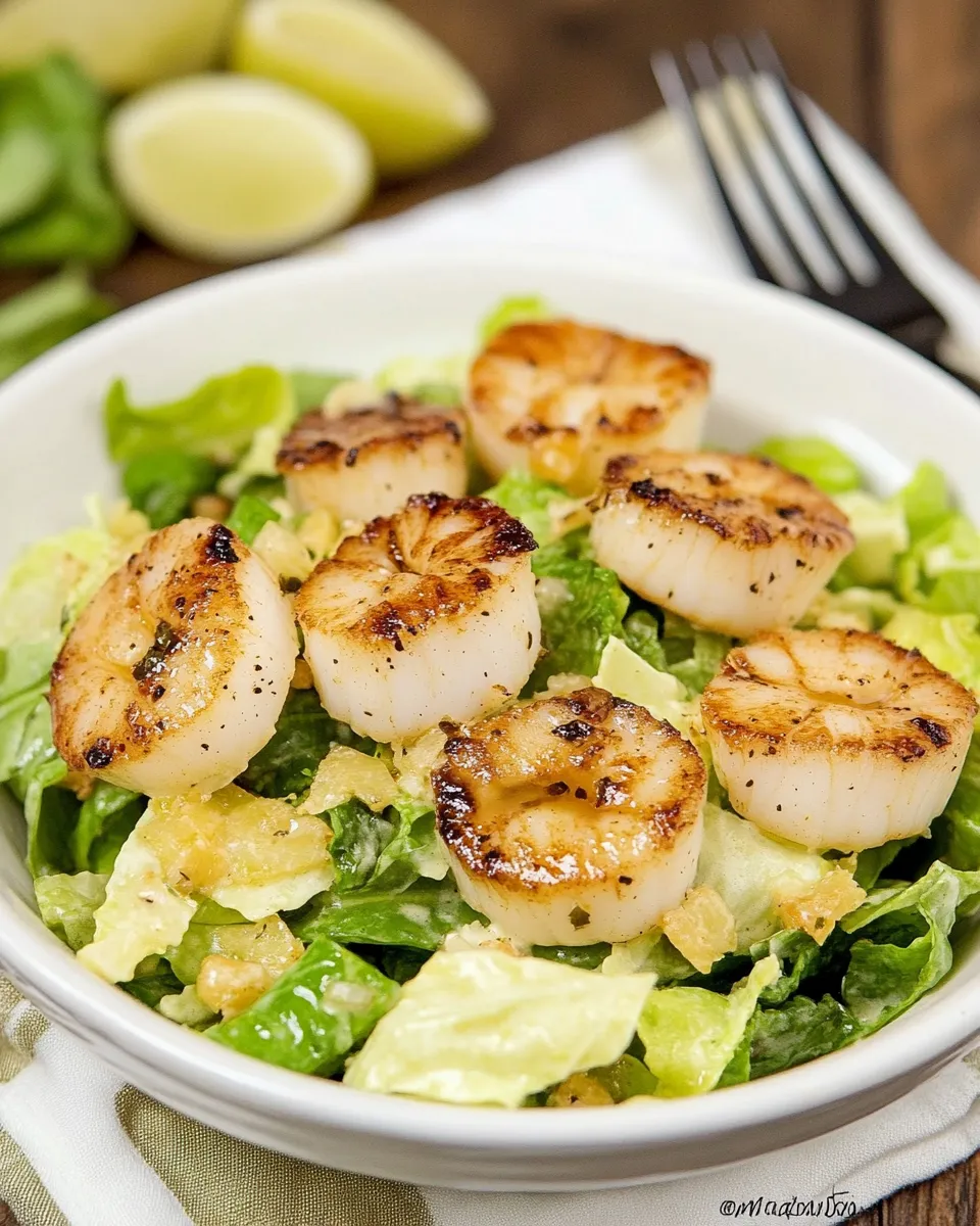 Savory Warm Scallop Caesar Salad recipe photo