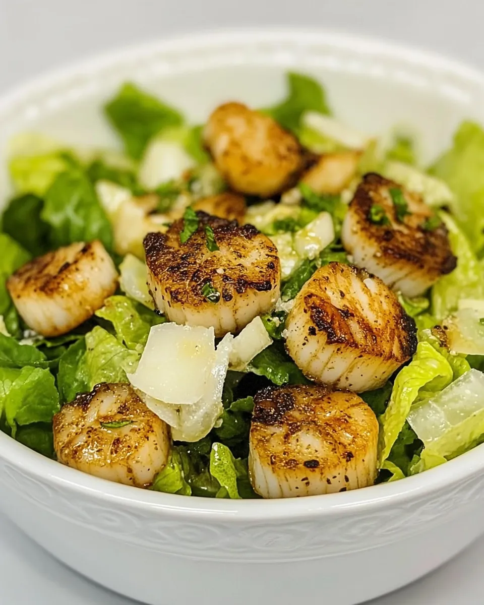 Fresh Warm Scallop Caesar Salad shot