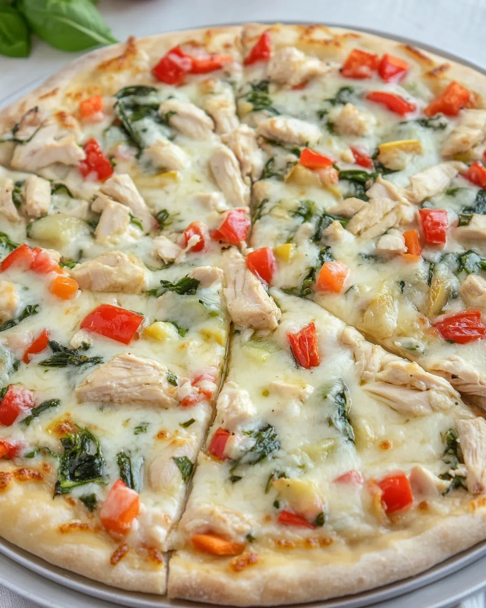 Classic White Garlic Chicken and Vegetable Pizza image