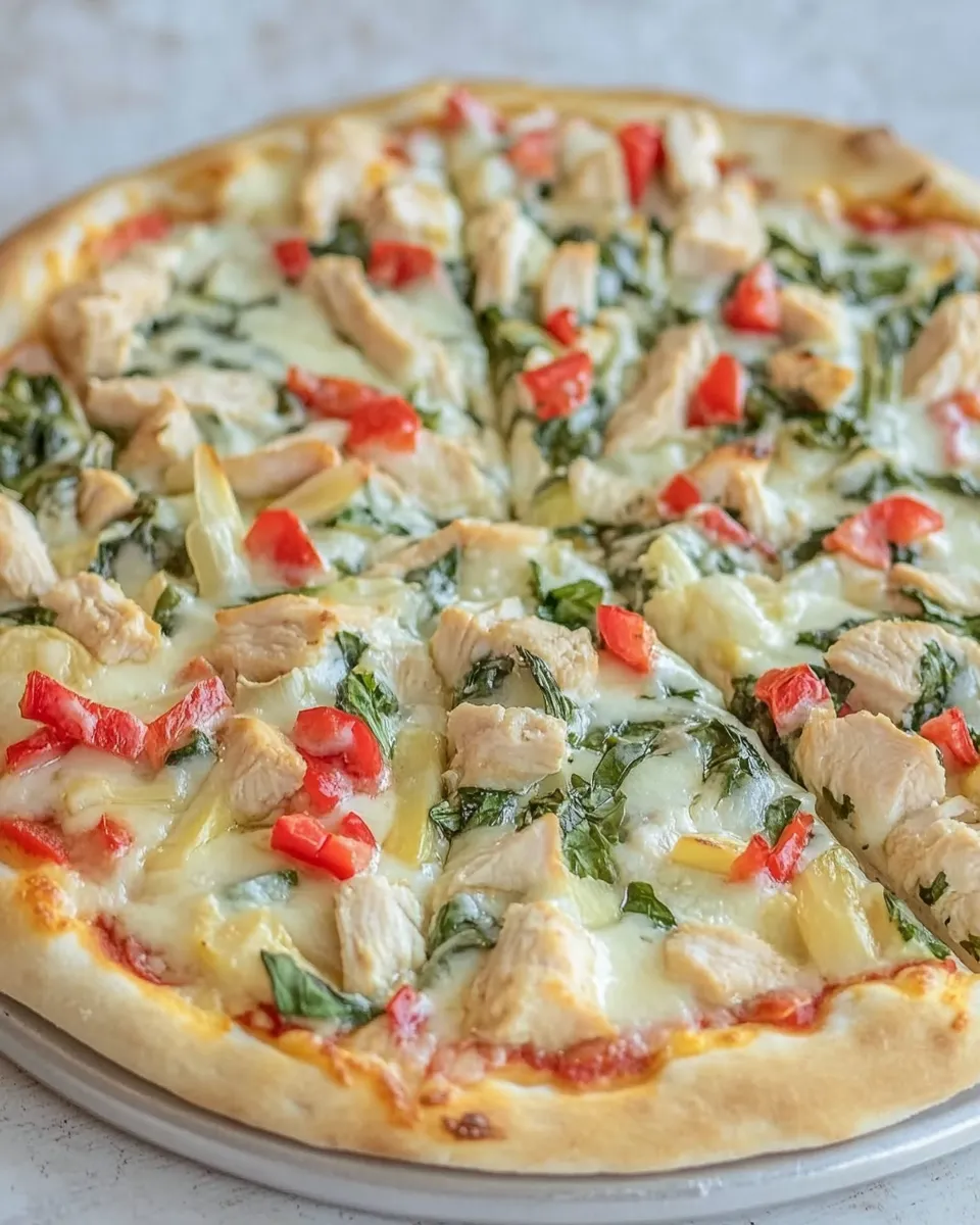Easy White Garlic Chicken and Vegetable Pizza recipe photo
