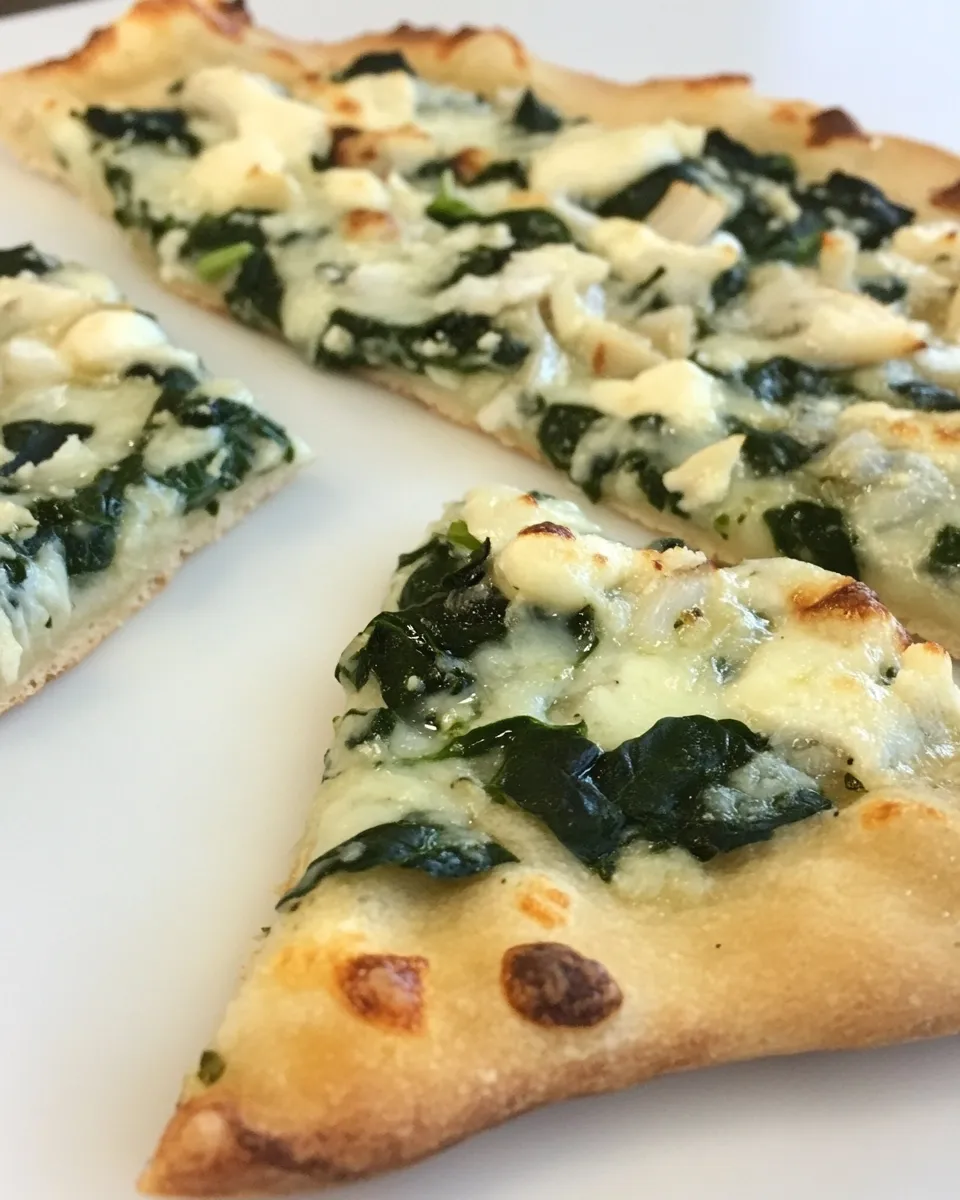Homemade White Pizza with Spinach & Roasted Garlic photo