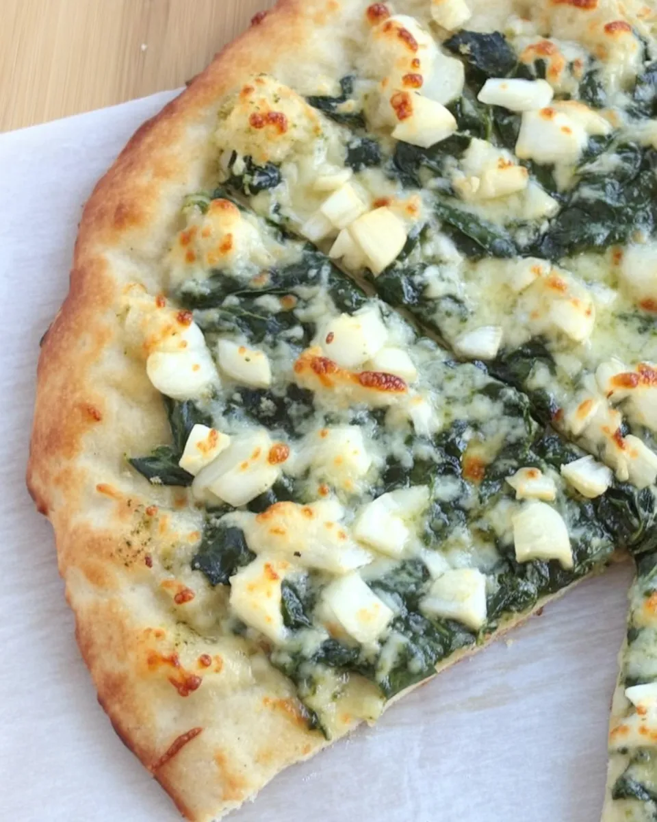 Easy White Pizza with Spinach & Roasted Garlic recipe photo