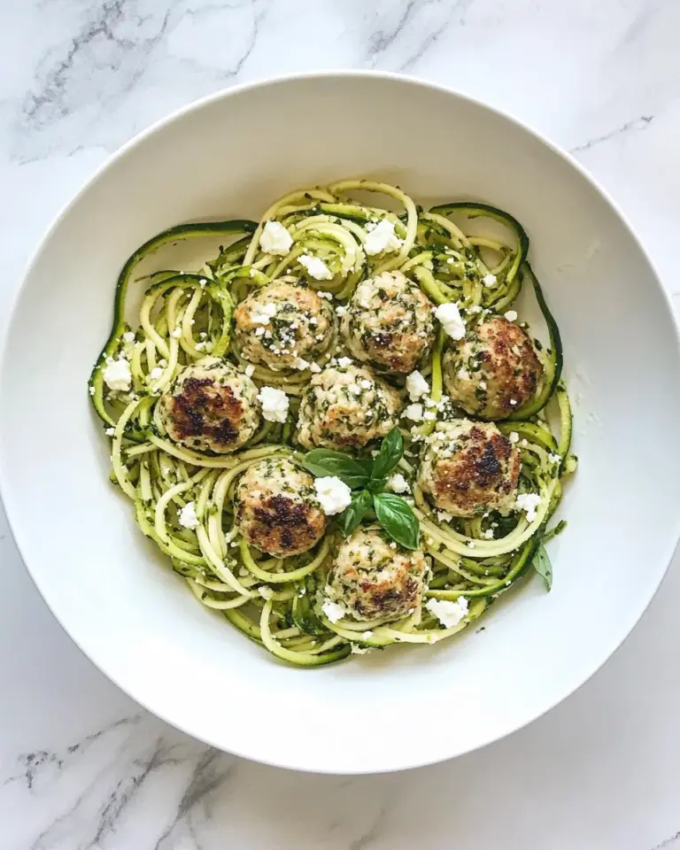 Homemade Zucchini Noodles with Mini Chicken Feta and Spinach Meatballs. photo